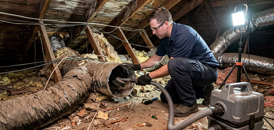 Storm-Damaged Attic Duct Cleaning in Pharr
